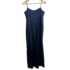 TERI JON Rickie Freeman Maxi Dress 8 Blue Satin Slip M Party Sleeveless Evening